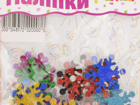 Фигурки с блестками Снежинки, самоклеющиеся, 20 шт ассорти, Апли-крапли Фигурки с блестками Снежинки, самоклеющиеся, 20 шт ассорти, Апли-крапли