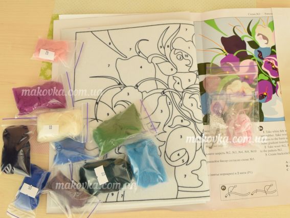 В-199 Ранкові тюльпани, 31,5х24 см, набір для валяння картини, Чарівна мить