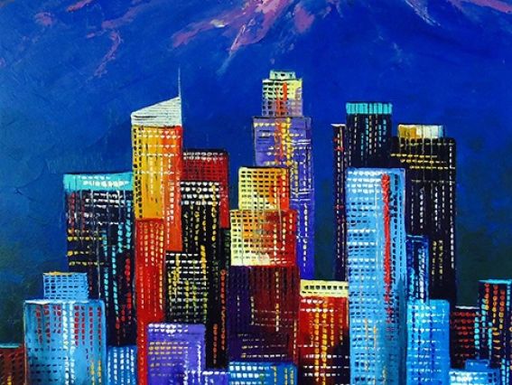 Картина стразами 177141 Ночной Лос-Анджелес Худ. Дарчук О., набор Go to Art Диамантовые ручки на подрамнике 