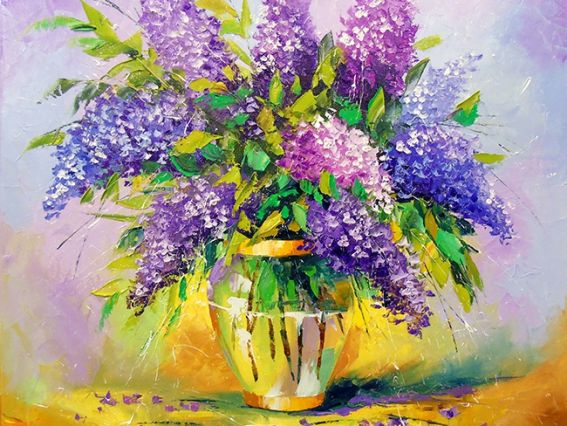 Картина стразами 177144 Букет сирени в вазе, Худ. Дарчук О.. Go to Art Диамантовые ручки на подрамнике