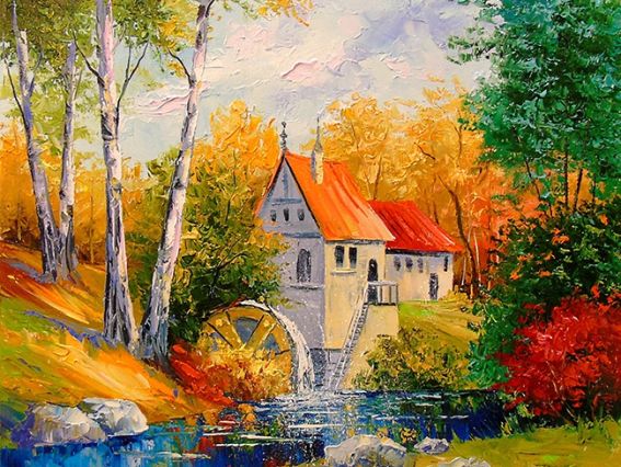 Картина стразами 177145 Млин у лісі. Дарчук О. Go to Art Діамантові ручки на підрамнику