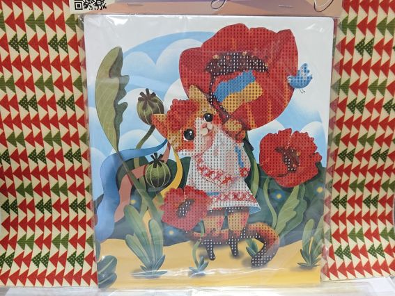 Картина стразами 5D 177207 Кошечка-победительница Go to Art, 21х25см Диамантовые ручки, подставка  