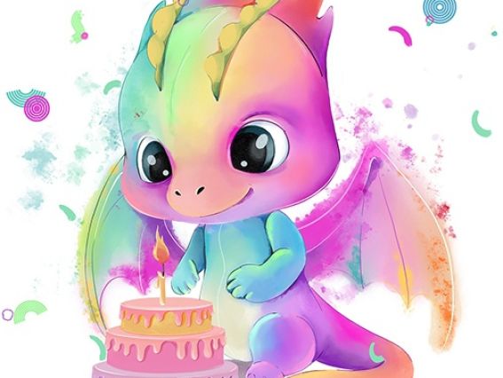 Картина стразами 5D 177212 Happy Birthday (дракон) 21х25см Діамантові ручки, Go to Art підставка