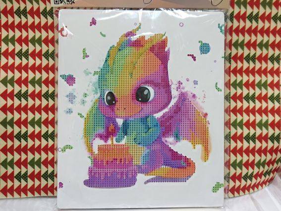Картина стразами 5D 177212 Happy Birthday (дракон) 21х25см Діамантові ручки, Go to Art підставка