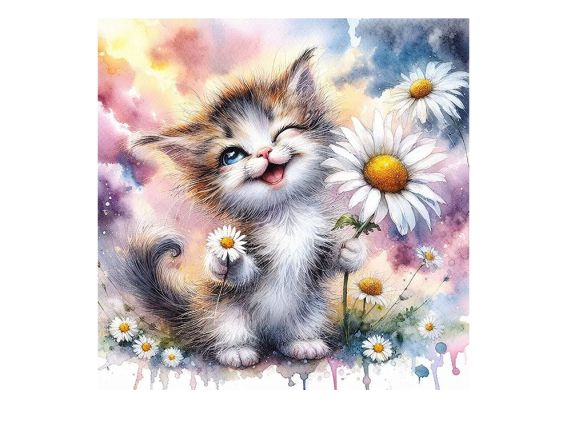 Картина стразами Счастье в ромашках (котенок), набор 177364 Диамантовые ручки Go to Art