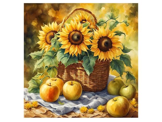 Картина стразами 177384 Сонячний врожай (соняшники, яблука) Go to Art Діамантові ручки на підрамнику
