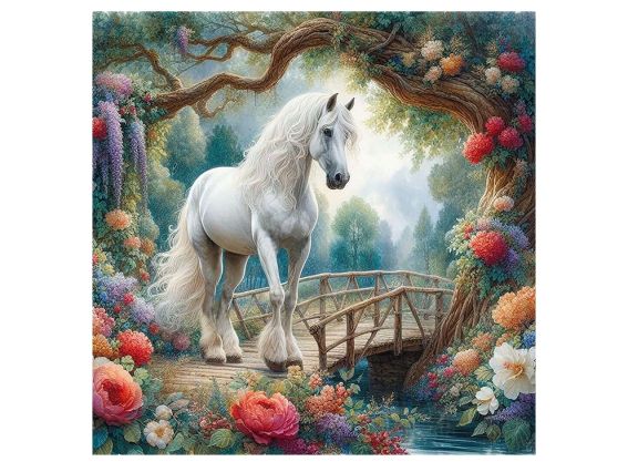 Картина стразами 177386 Сказочный сад (Белый конь) Go to Art Диамантовые ручки на подрамнике