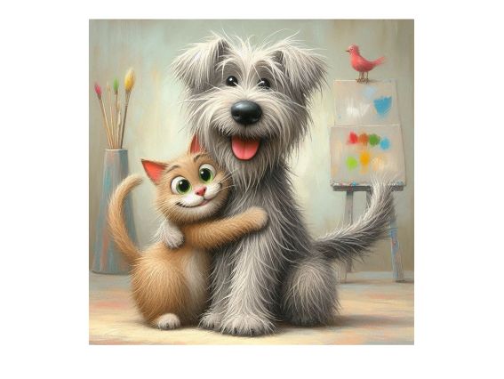 Картина стразами 177397 Творческая дружба (кот и собака) Go to Art Диамантовые ручки на подрамнике