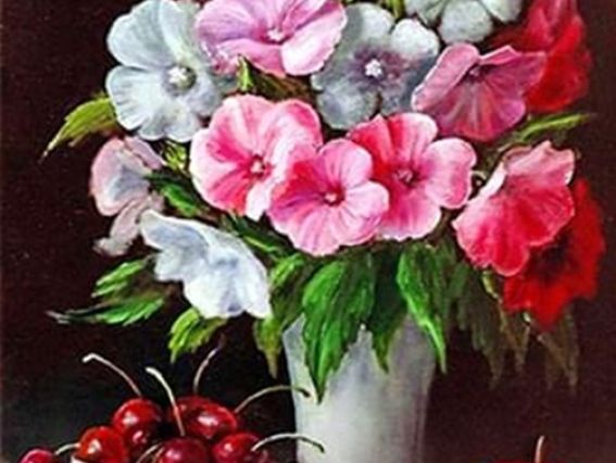 Картина стразами 5D , 178192 , Літній натюрморт 21х25см Діамантові ручки, підставка JA20582