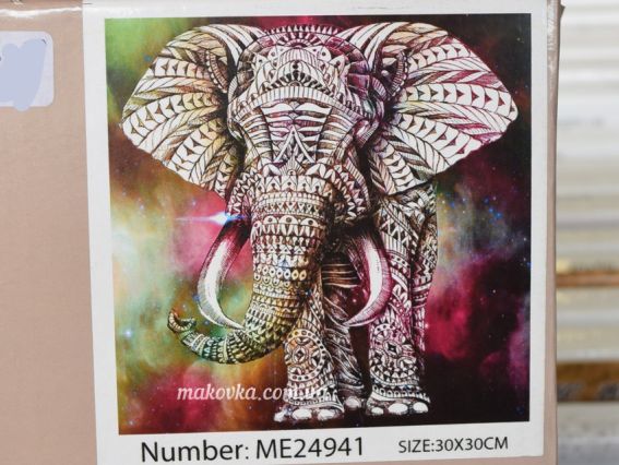 Картина стразами МЕ24941 Символ успіху (слон), набір 178217 Діамантові ручки на підрамнику