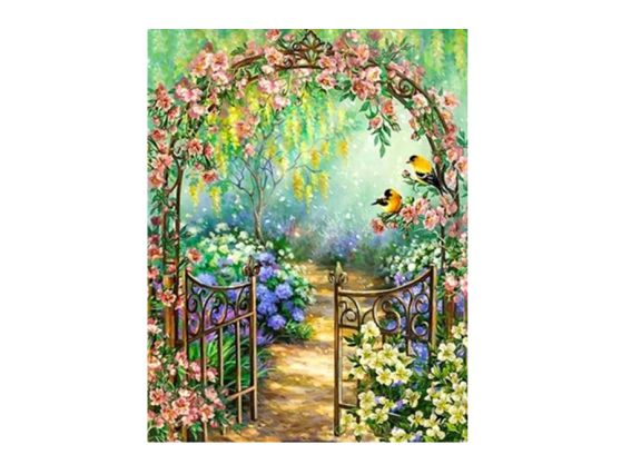 Картина стразами 178333т Літній садочок, набір з тримачем Go to Art Діамантові ручки 