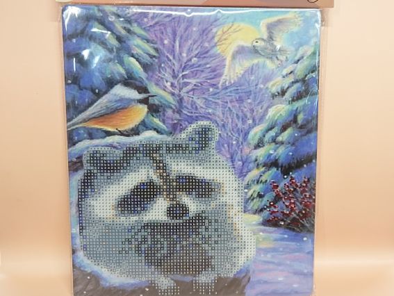 Картина стразами 5D 178430 Енотик и зима, Go to Art, 21х25см , подставка  