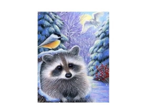 Картина стразами 5D 178430 Енотик и зима, Go to Art, 21х25см , подставка  
