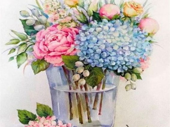 Картина стразами Букет з гортензіями, набір 178525 Go to Art Діамантові ручки на підрамнику