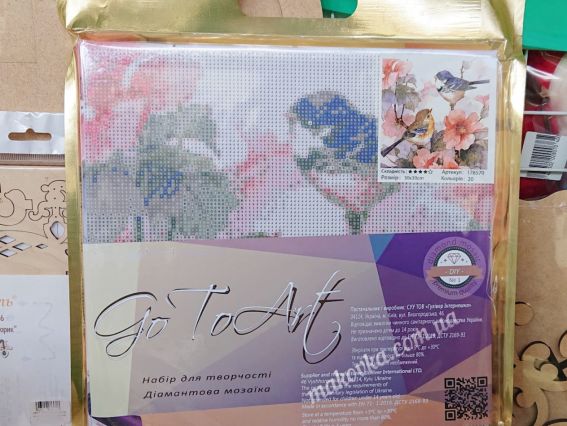 Картина стразами Пташки та квіти, набір 178570 Go to Art Діамантові ручки на підрамнику