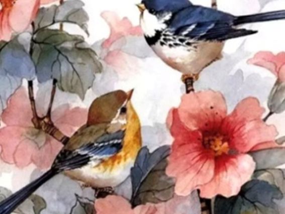 Картина стразами Пташки та квіти, набір 178570 Go to Art Діамантові ручки на підрамнику