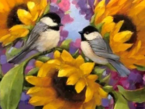 Картина стразами 178572 Птахи та соняхи Go to Art Діамантові ручки на підрамнику