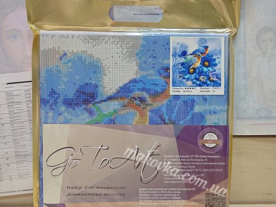 Картина стразами Квіти та птахи, набір 178573 Go to Art Діамантові ручки на підрамнику