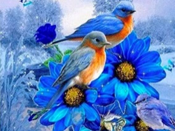 Картина стразами Квіти та птахи, набір 178573 Go to Art Діамантові ручки на підрамнику