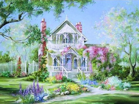 Картина стразами 178841т Романтический домик, набор с держателем Go to Art Диамантовые ручки 