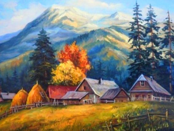 Картина стразами 187039 На полонині набір Go to Art Діамантові ручки на підрамнику 