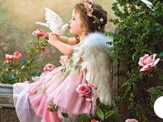 Алмазна мозаїка на підрамнику Янголятко з пташками 40*30 см, Go to Art (187057), повна викладка