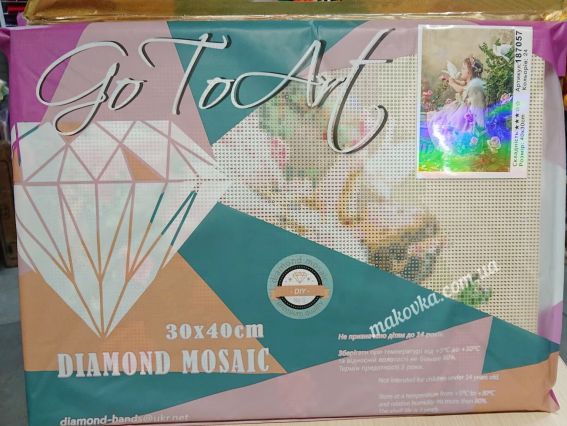 Алмазна мозаїка на підрамнику Янголятко з пташками 40*30 см, Go to Art (187057), повна викладка