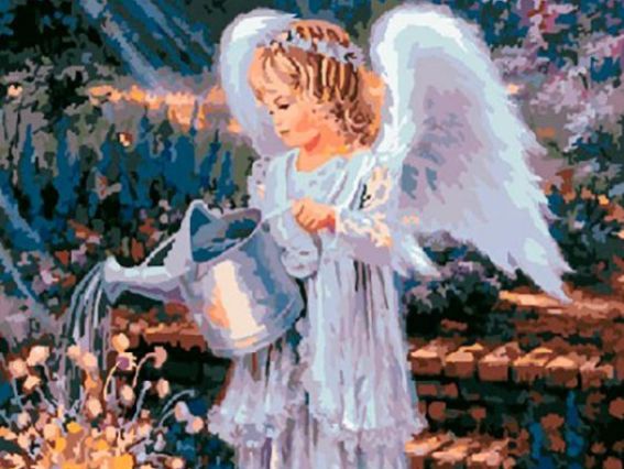 Картина стразами 187066 Янголятко в садочку, набір Go to Art Діамантові ручки на підрамнику (GM72850)