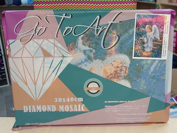 Картина стразами 187066 Янголятко в садочку, набір Go to Art Діамантові ручки на підрамнику (GM72850)