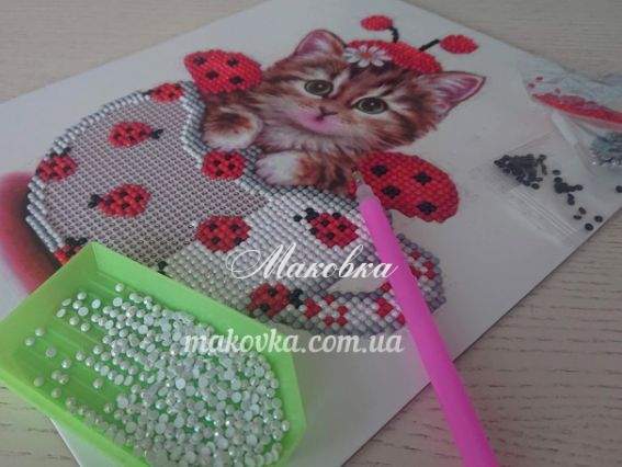 Картина стразами 5D 188156, Кошенятко-Санта 188382 Діамантові ручки JA20377 