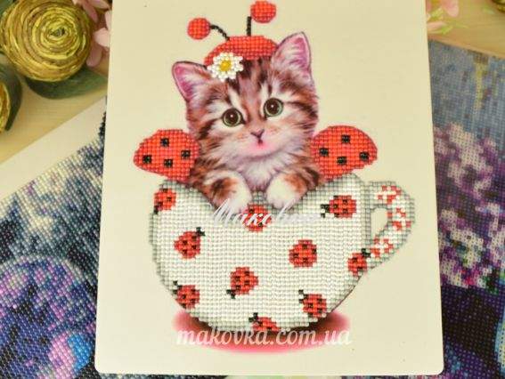 Котенок-божья коровка, Go to Art 188154 набор для творчества со стразами 5D на подставке 