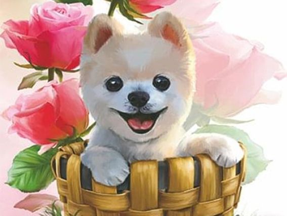 Картина стразами 5D 188377 Моя радість (цуценя) , 21х25см Діамантові ручки, підставка  