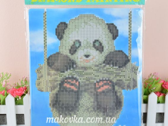 Картина стразами 5D 188421 Щаслива пандочка 21х25см Діамантові ручки, підставка  