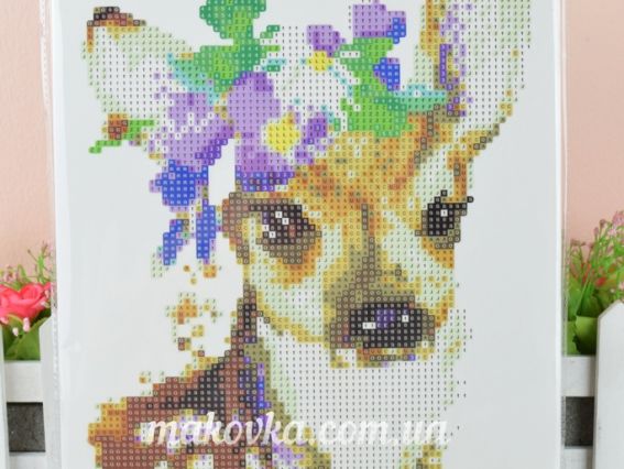 Картина стразами 5D 188462 Оленятко 21х25см Діамантові ручки, підставка  