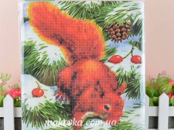 Картина стразами 5D 188530 Допитлива білочка 21х25см Діамантові ручки, підставка  