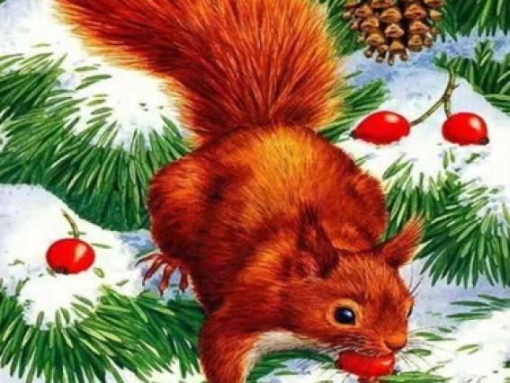 Картина стразами 5D 188530 Допитлива білочка 21х25см Діамантові ручки, підставка  