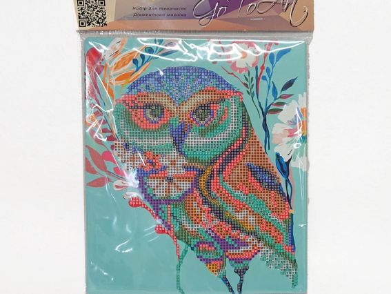 Картина стразами 5D 188646 Господиня ночі (сова) 21х25см Діамантові ручки, Go to Art підставка