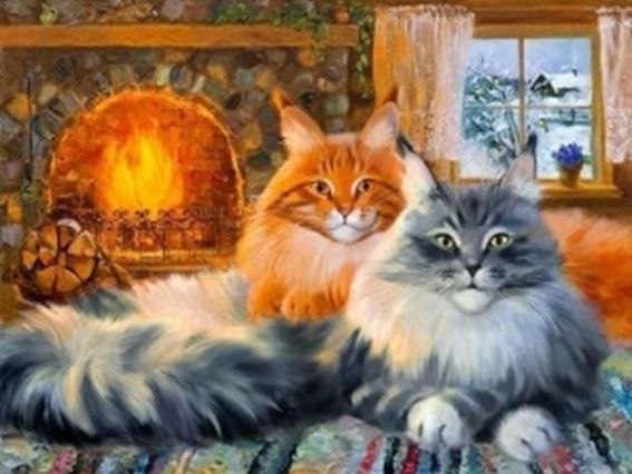 Картина стразами 5D 188654 Пушистые хозяева JA21122, 21х25см Бриллиантовые ручки, подставка 