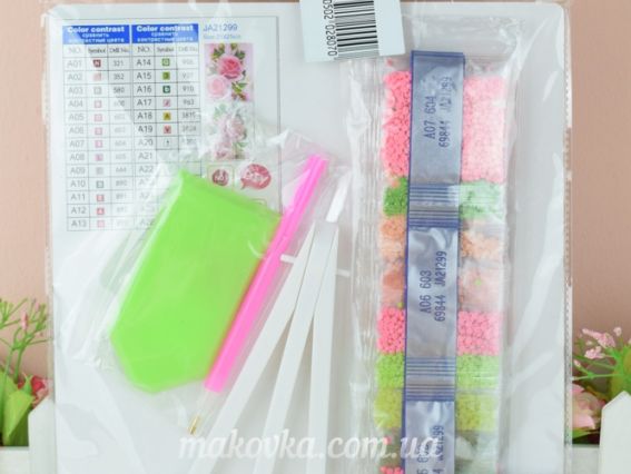 Картина стразами 5D 188657 Троянди, 21х25см Діамантові ручки, Go to Art підставка JA21299