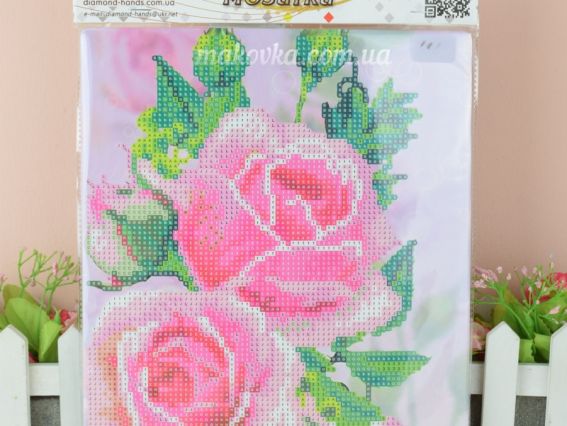 Картина стразами 5D 188657 Троянди, 21х25см Діамантові ручки, Go to Art підставка JA21299