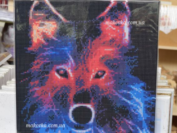 Картина стразами 188960 Неоновий вовк, 30х30см Діамантові ручки, підрамник МЕ25116