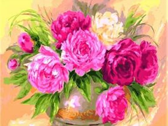 Картина стразами 5D 189053 Букет півоній 21х25см Діамантові ручки, підставка  JA21094