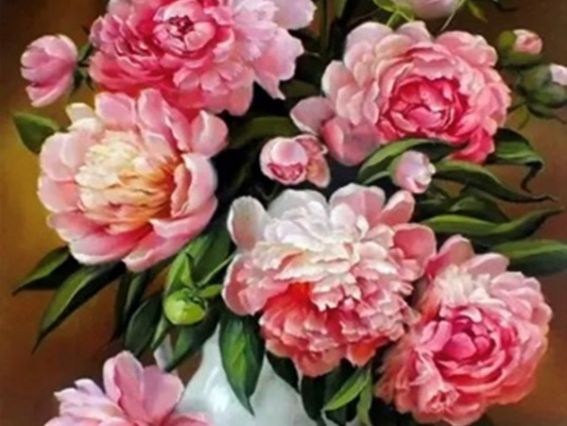 Картина стразами 189475 Рожеві півонії Go to Art Діамантові ручки на підрамнику