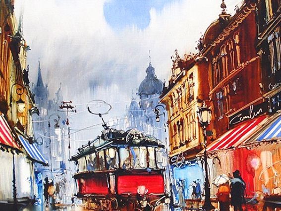 Картина стразами 5D 189566 Трамвай. Львів 21х25см Go to Art, на підставці 