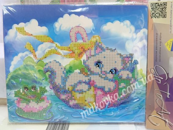 Картина стразами 5D 189576 Кошка-путешественница. Худ Гарбуз Go to Art, 21х25см Диамантовые ручки, подставка JA26035