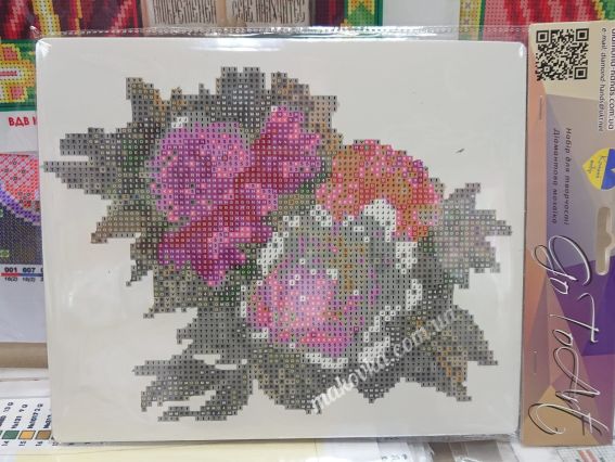Картина стразами 5D 189767 Півонії 21х25см Go to Art, на підставці 