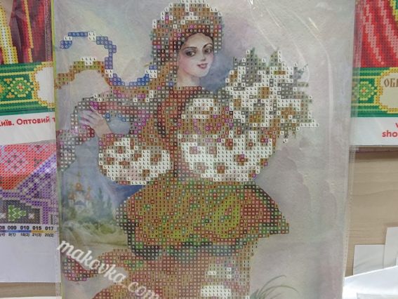 Картина стразами 5D 189780 Дівчина-весна 21х25см Go to Art, на підставці 