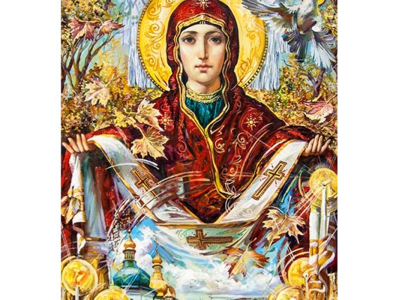 Картина стразами 5D 189792 Свята Покрова Худ. Охапкін 21х25см Go to Art, на підставці 