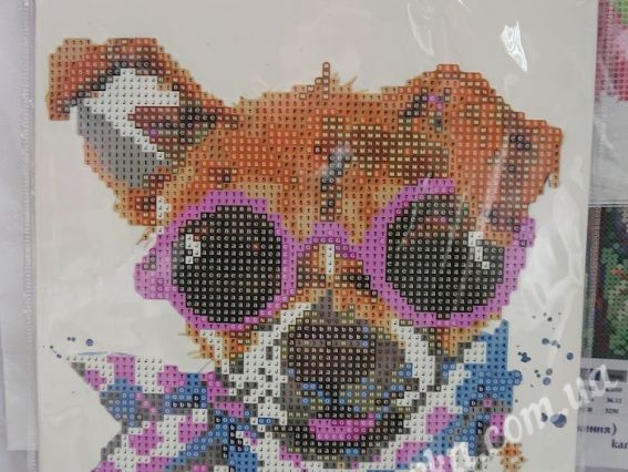 Картина стразами 5D 189797 Модний пес 21х25см Діамантові ручки, Go to Art підставка  JA26060