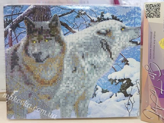 Картина стразами 5D 189804 Пара вовків 21х25см Діамантові ручки, Go to Art підставка  